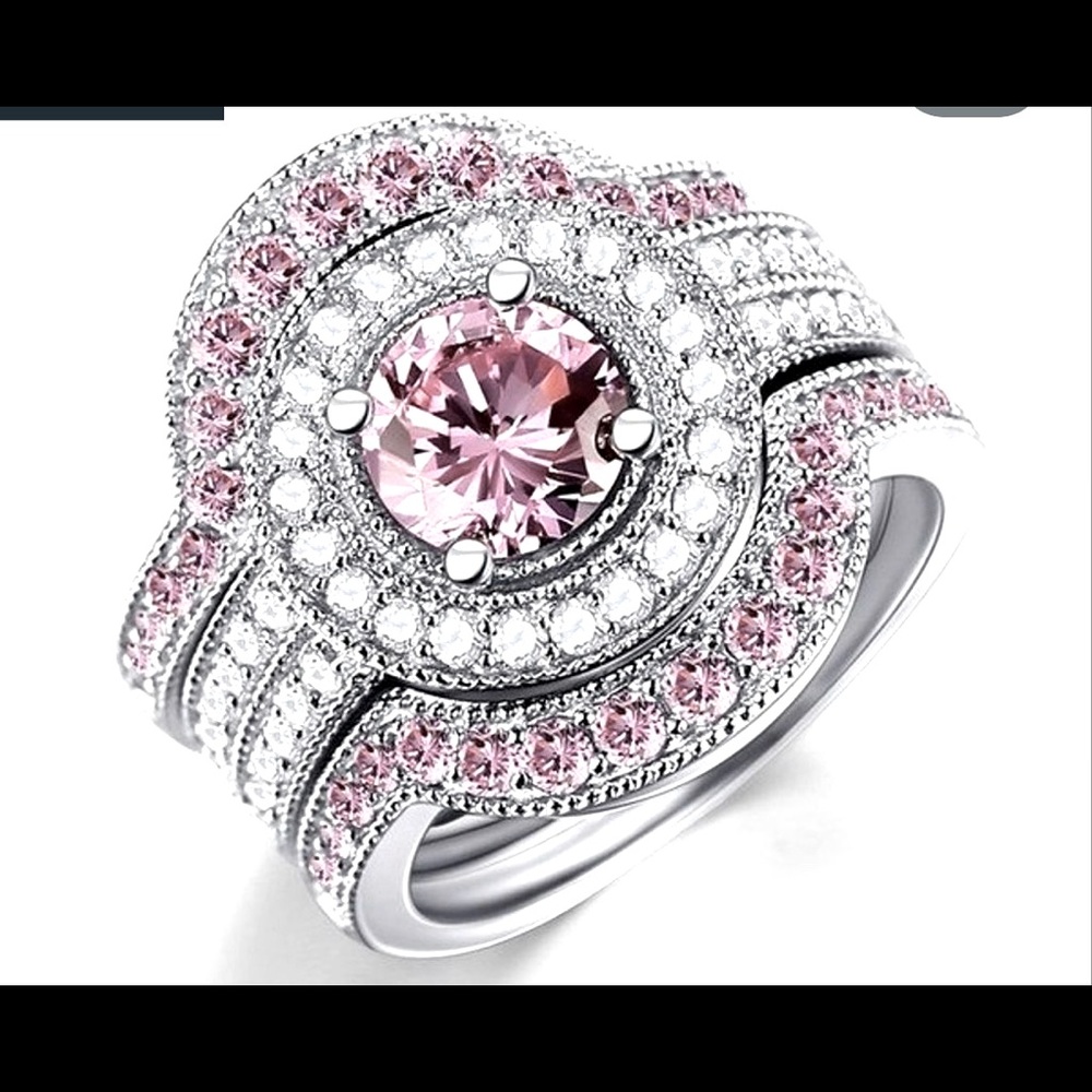 3 piece created pink and white sapphire ring